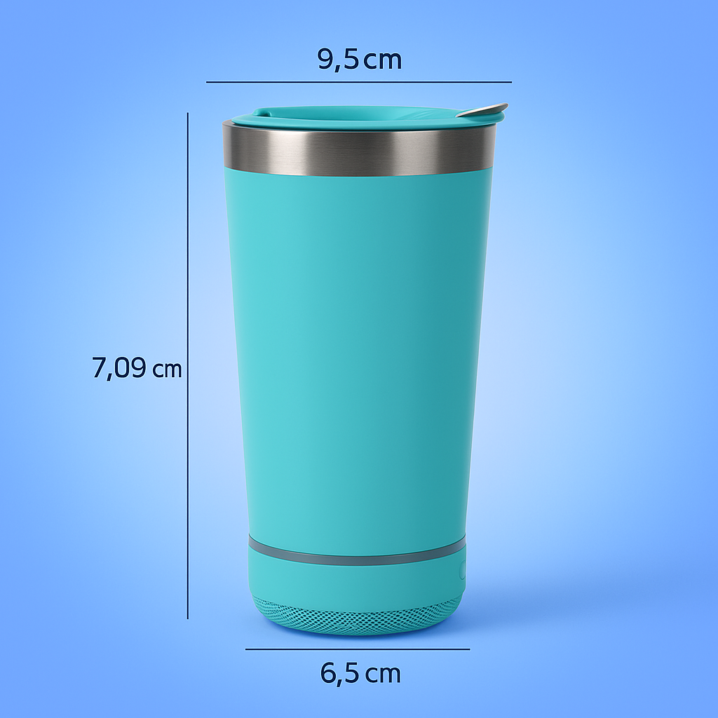El vaso térmico más versátil del mercado: Parlante Bluetooth + abridor + acero inoxidable.