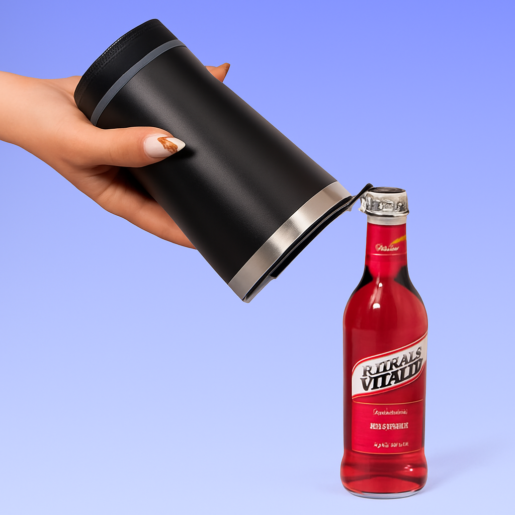 El vaso térmico más versátil del mercado: Parlante Bluetooth + abridor + acero inoxidable.
