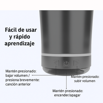 El vaso térmico más versátil del mercado: Parlante Bluetooth + abridor + acero inoxidable.